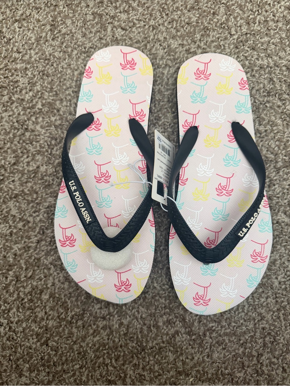 U.S. Polo Assn. Kids' Pink Multi Palm-Print Flip Flops